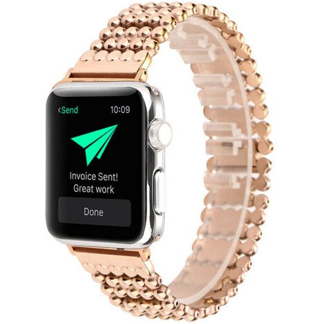 Curea iUni compatibila cu Apple Watch 1/2/3/4/5/6/7, 40mm, Luxury, Otel Inoxidabil, Rose Gold